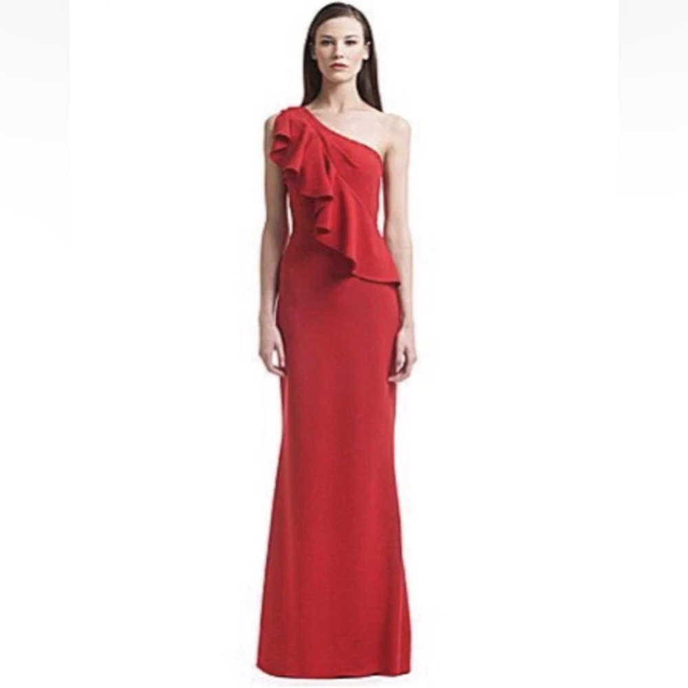 Badgley Mischka One-Shoulder Red Gown